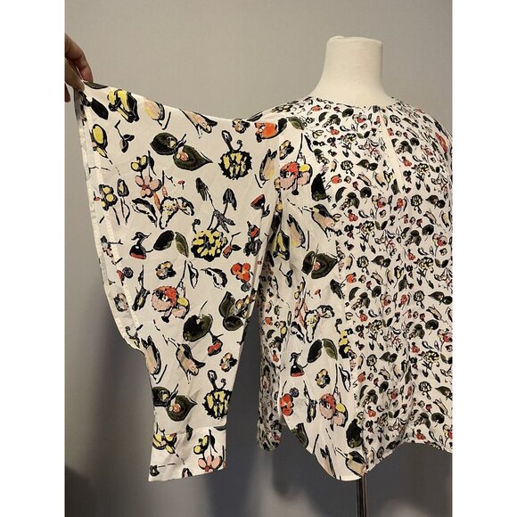 Grey Jason Wu White Silk Top with Floral Print and Front Keyhole, Size 6 - Picture 7 of 11